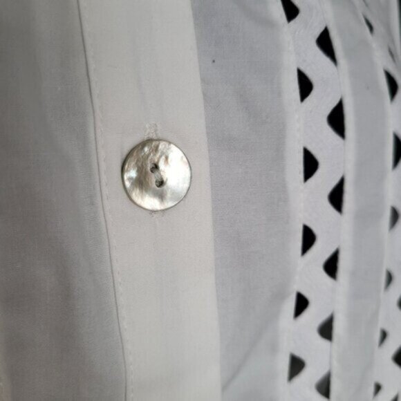 White Lace Cut Out Mandarin Collar Puff Sleeve Cotton Blouse Esqualo Sz 4 - Picture 5 of 15